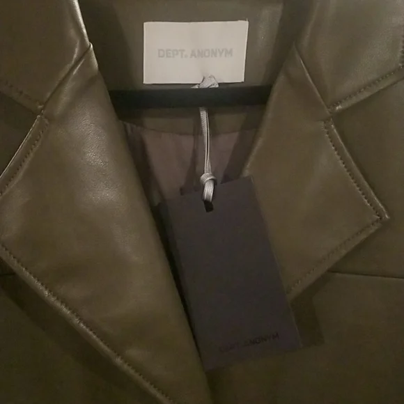 Faux Leather Trench Coat with Pinched Pleats (Olive Green) - DEPT ANONYM - Picture 6 of 8